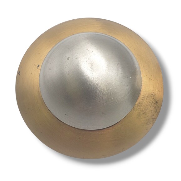 Vintage Large Matte Brushed Gold Silver Tone Domed Post Pierced Earring Modern - Picture 4 of 9